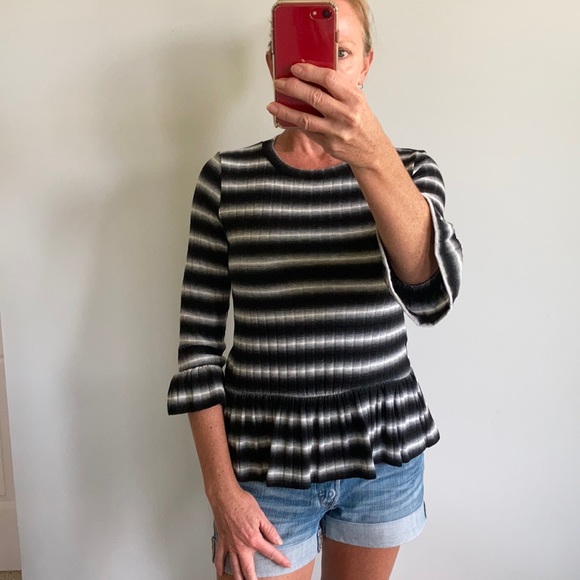 Black & White Stripe Peplum Top - Picture 2 of 9